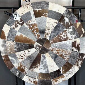 NWOT Genuine OOAK Cowhide Round Patchwork Carpet (36” x 36”)